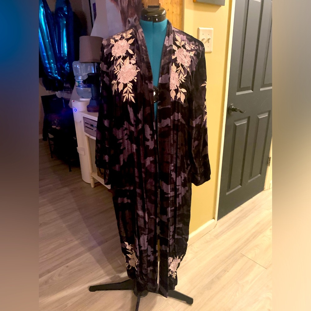 Johnny Was Black Velvet Camo Duster